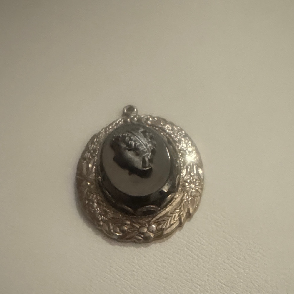 Vintage-Inspired Hematite and Silver-Tone Cameo Pendant